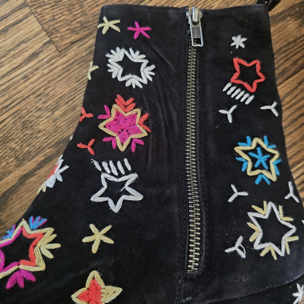 NEW FP Black Suede Celestial Star boho Embroidered Western Festival Ankle Boot - Picture 10 of 12